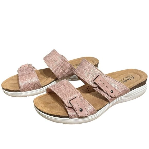 Clarks Pink Double Strap Slide Sandals, Size 7.5 W - Picture 2 of 10